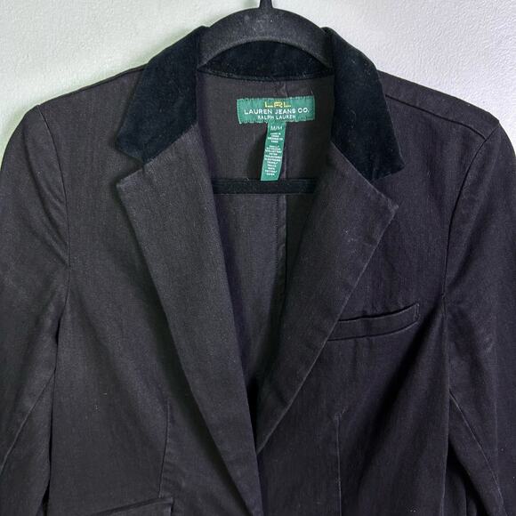 Lauren Ralph Lauren jacket medium denim blazer equestrian velvet collar black - Picture 6 of 11
